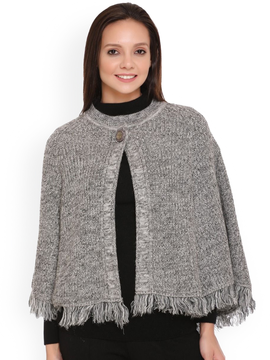 

TWENTY ME Women Woollen Lightweight Poncho Jacket, Grey