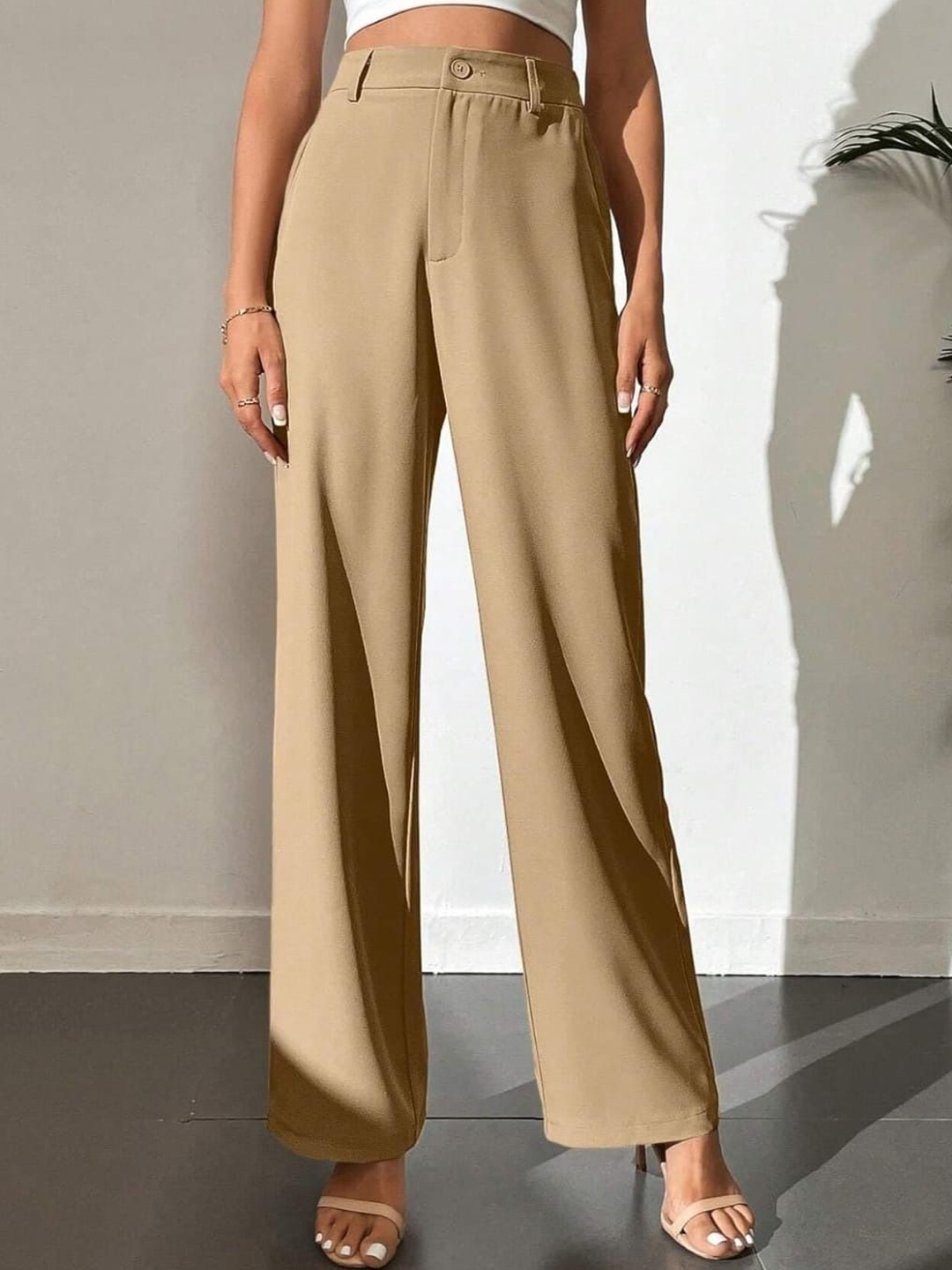 

Next One Women Smart High-Rise Easy Wash Trousers, Beige