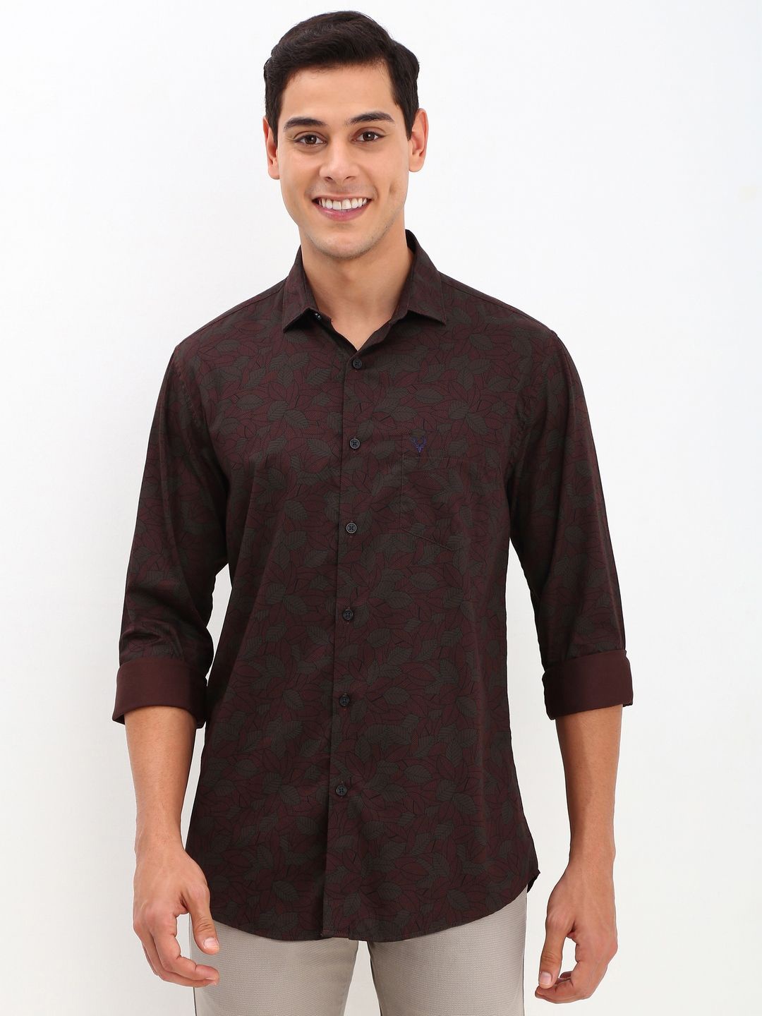 

Allen Solly Men Spread Collar Floral Printed Cotton Slim Fit Casual Shirt, Brown