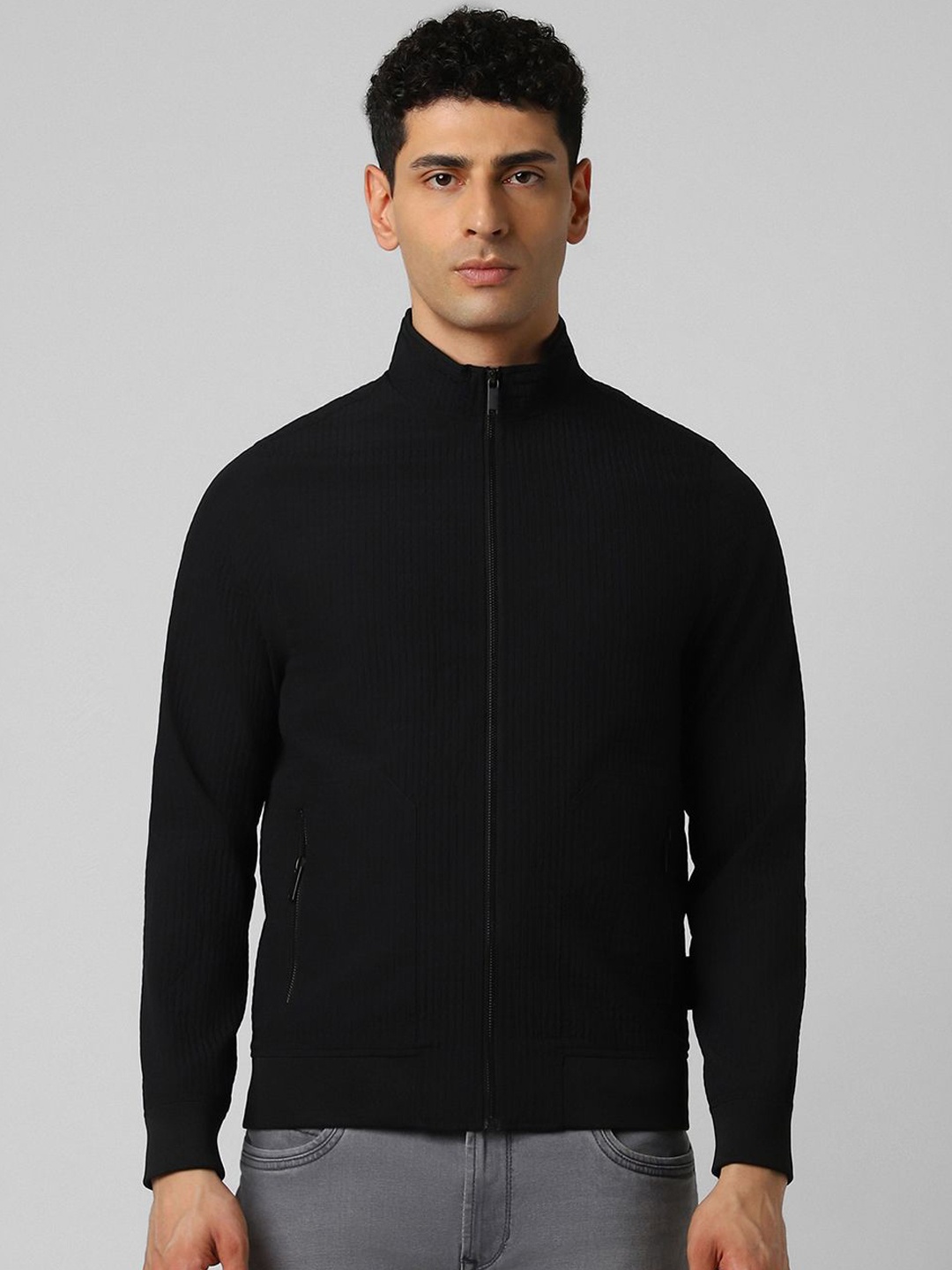 

V Dot Men Open Front Jacket, Black