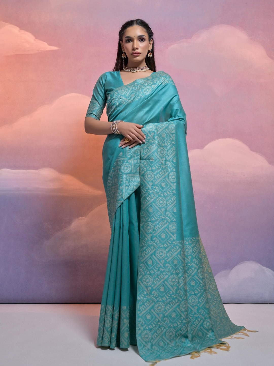

LeeliPeeri Designer Warli Silk Blend Saree, Sea green