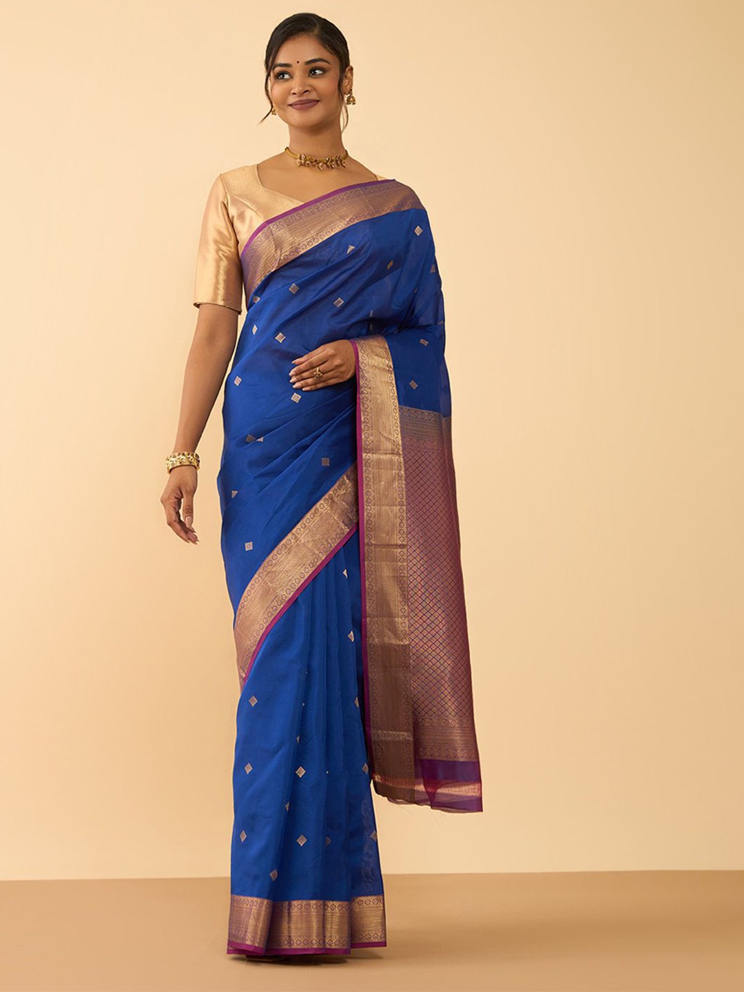 

Taneira Woven Design Zari Silk Blend Kanjeevaram Saree, Blue