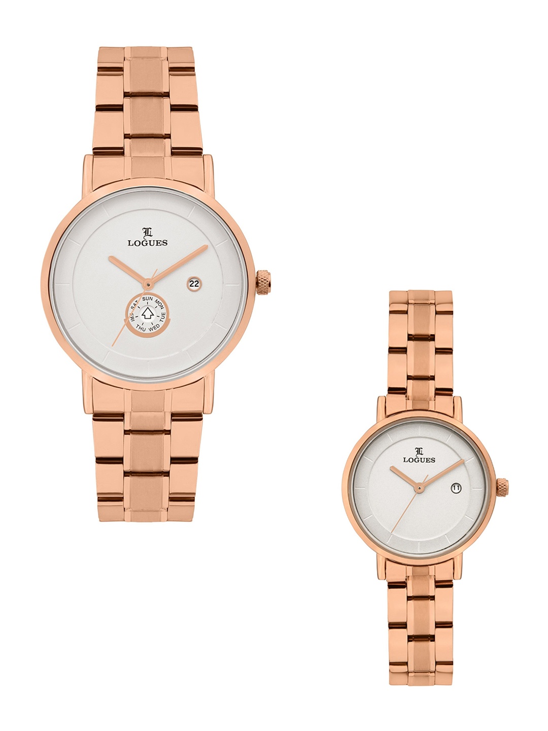 

L LOGUES Unisex Brass Dial & Bracelet Style Straps Analogue Watch P 3528 WMD-02, Rose gold