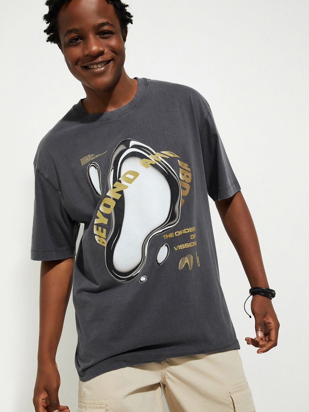

max URB_N Men Oversized Graphic Printed T-shirt, Grey