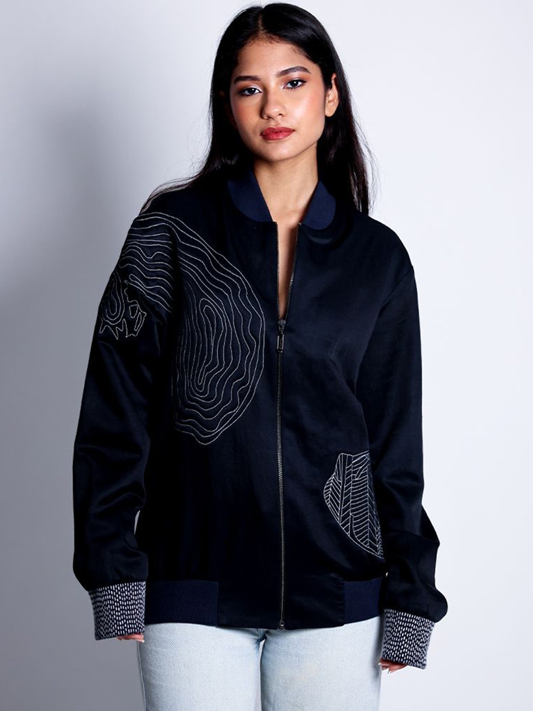 

Arya Giri Women Cotton Crop Biker Jacket, Black