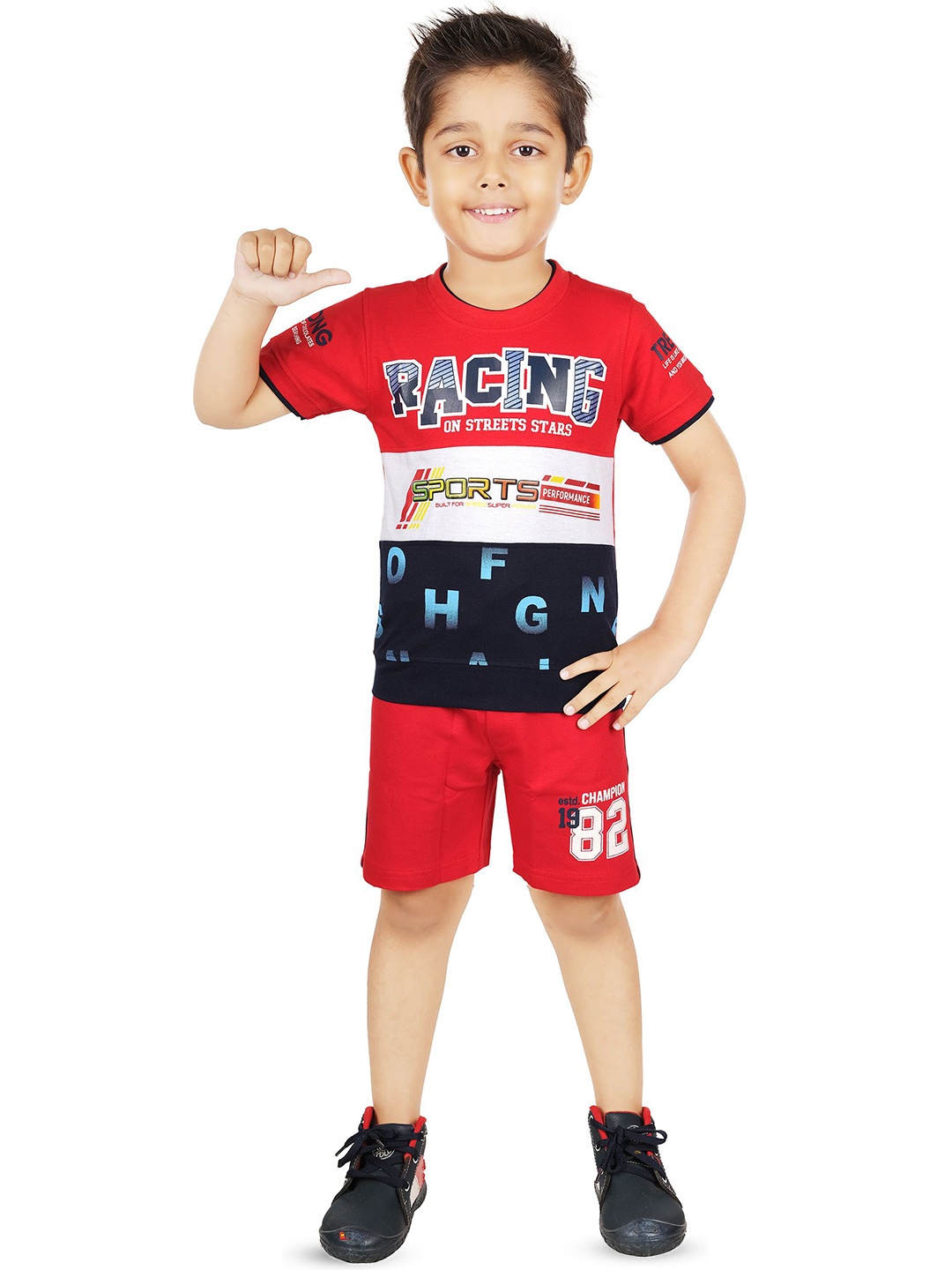 

BAESD Boys Printed Pure Cotton T-shirt With Shorts, Red