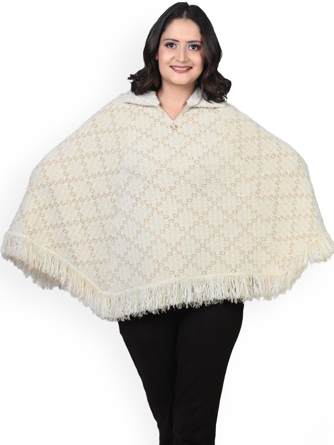 

TWENTY ME Women Woollen Lightweight Poncho Jacket, Cream