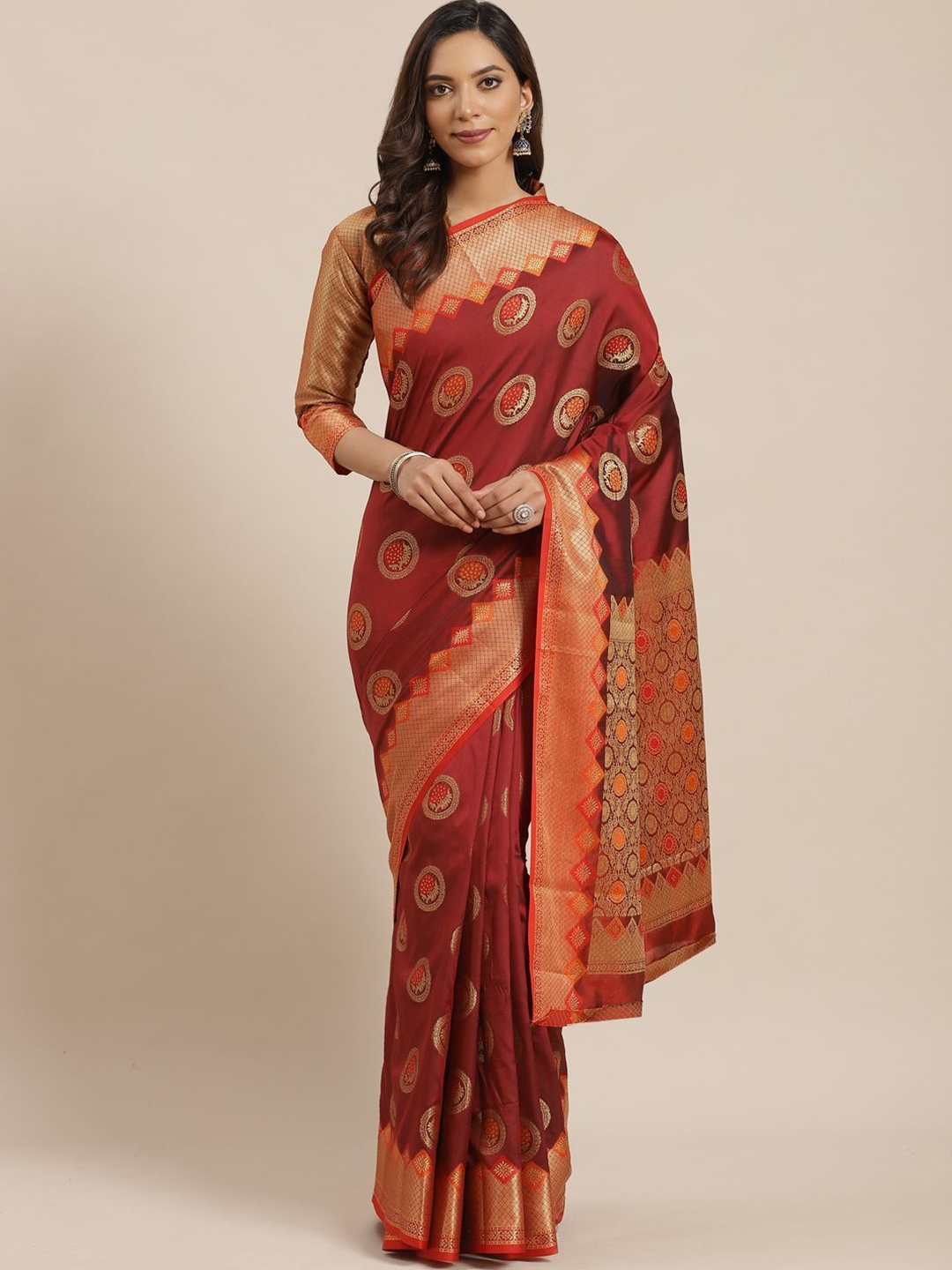 

KIMISHA Woven Design Zari Silk Blend Banarasi Saree, Maroon