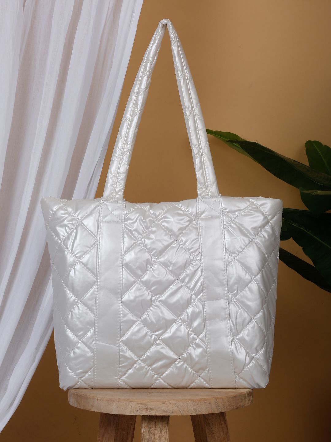 

Apsis Textured PU Structured Shoulder Bag with Quilted, White