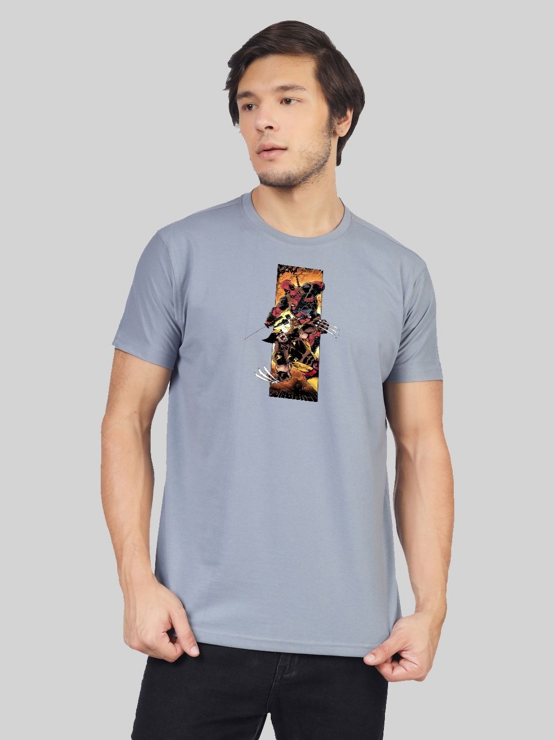 

Greylongg Men Graphic Printed Round Neck Cotton T-Shirt, Grey