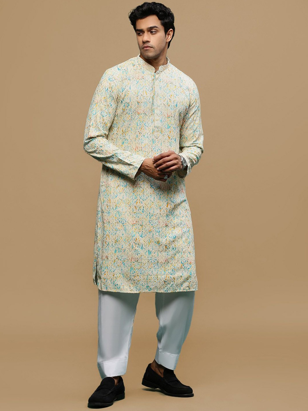 

Sanwara Ethnic Motifs Printed & Embroidered Chikankari Straight Kurta with Patiala, Yellow