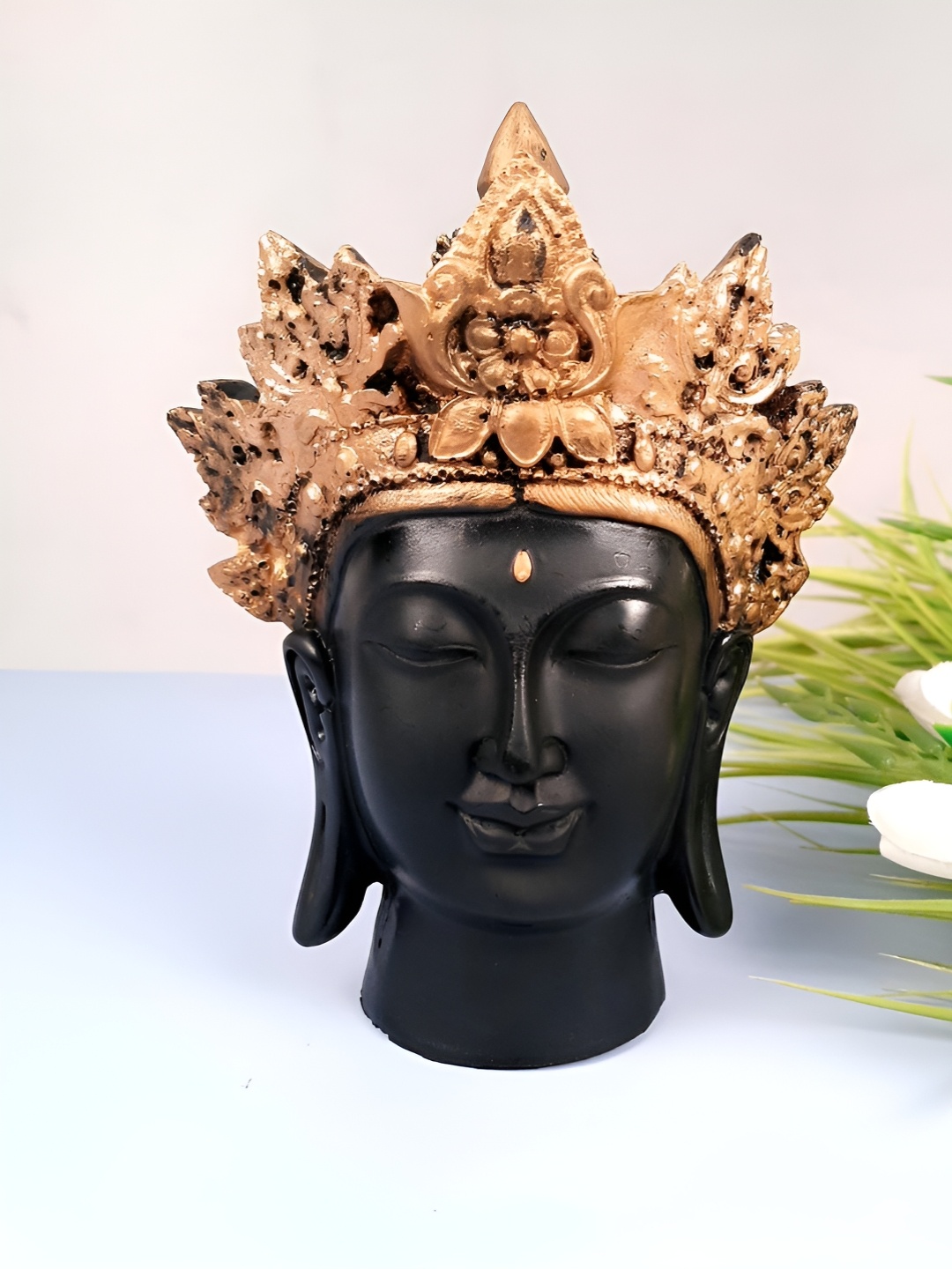 

apka mart Black & Gold-Toned Buddha Head Idol Religious Figurine Showpiece