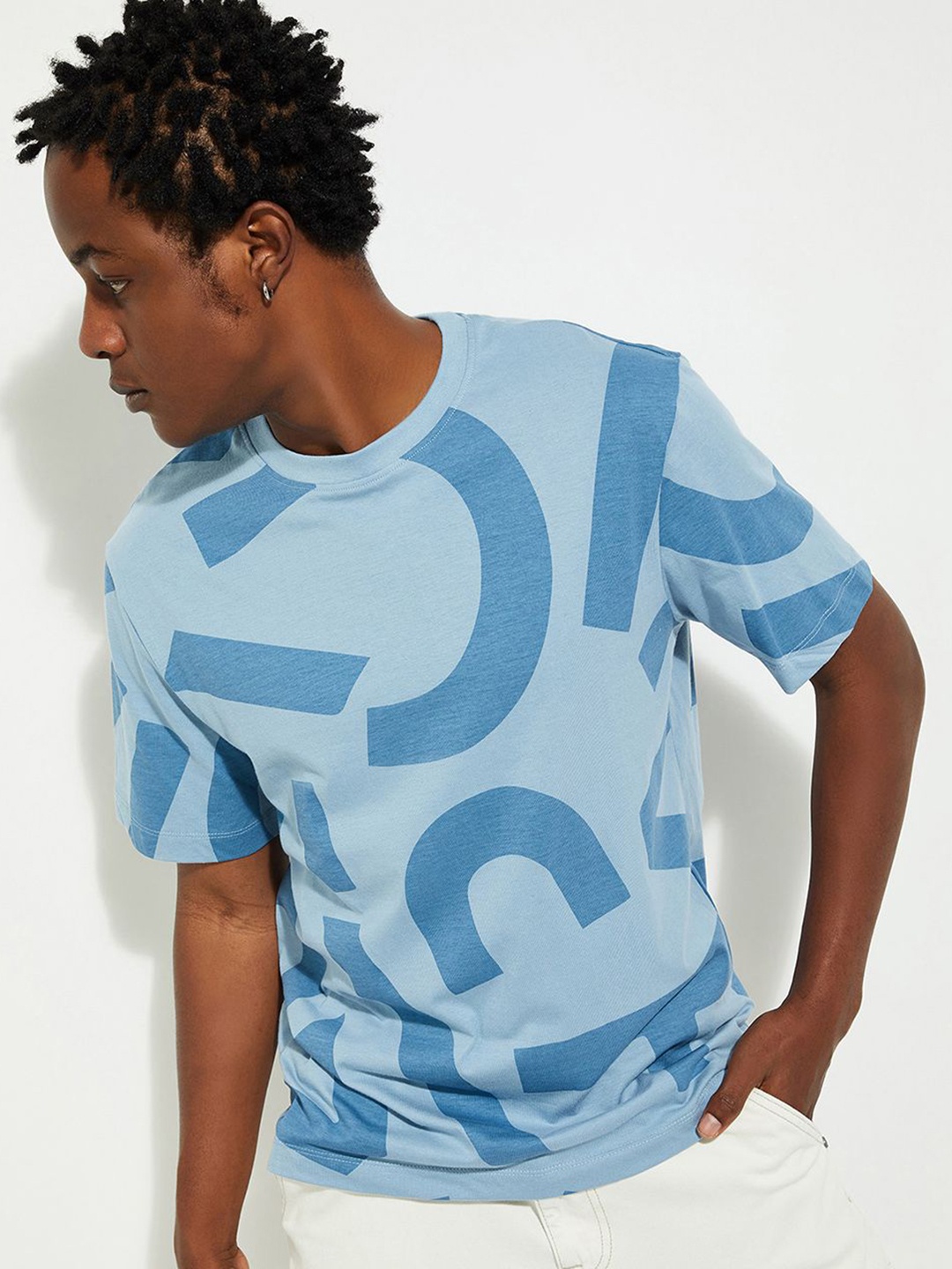 

max URB_N Men Abstract Printed T-shirt, Blue