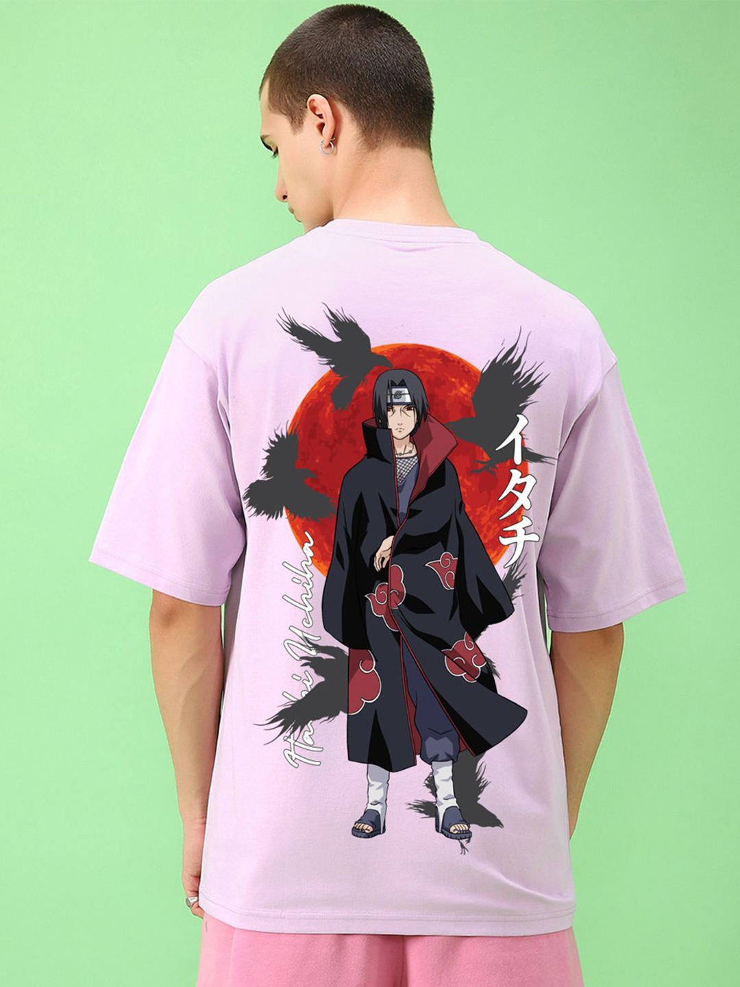 

Bewakoof Anime Printed Round Neck Pure Cotton Oversized T-shirt, Purple