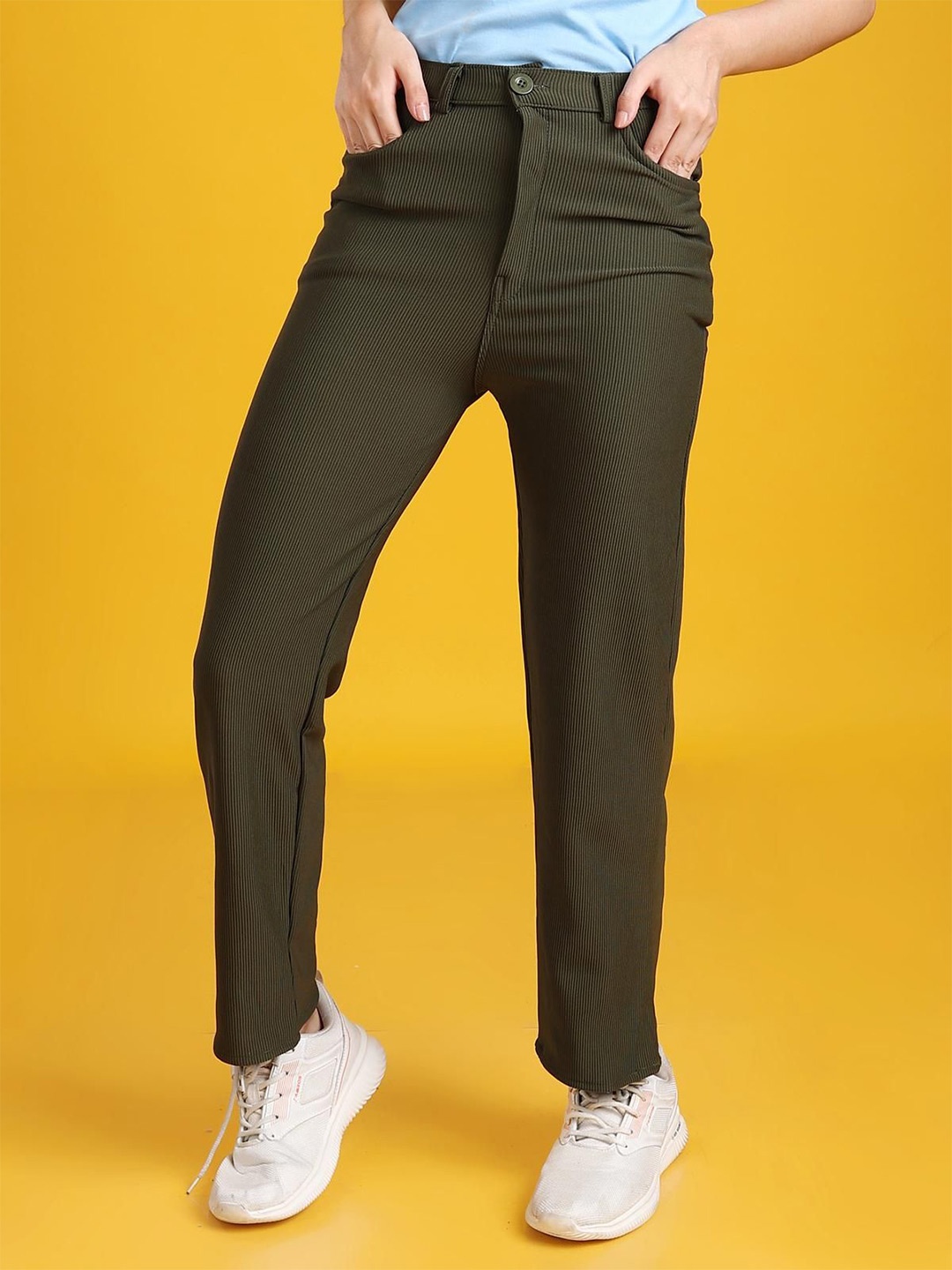

The Dance Bible Women Relaxed Straight Fit Easy Wash Parallel Trousers, Olive