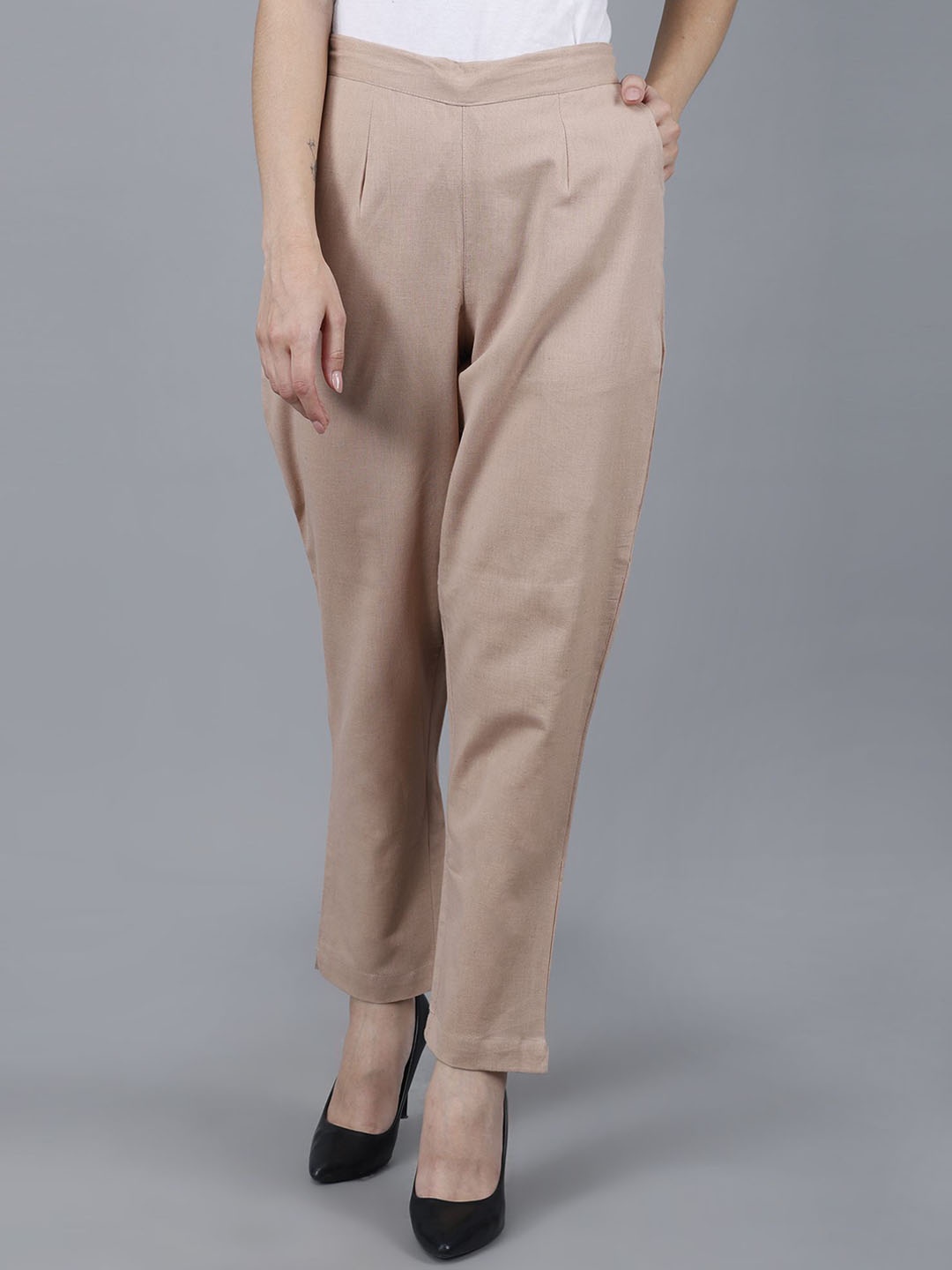 

JAIPUR ETHNIC Women Comfort Pleated Trousers, Khaki