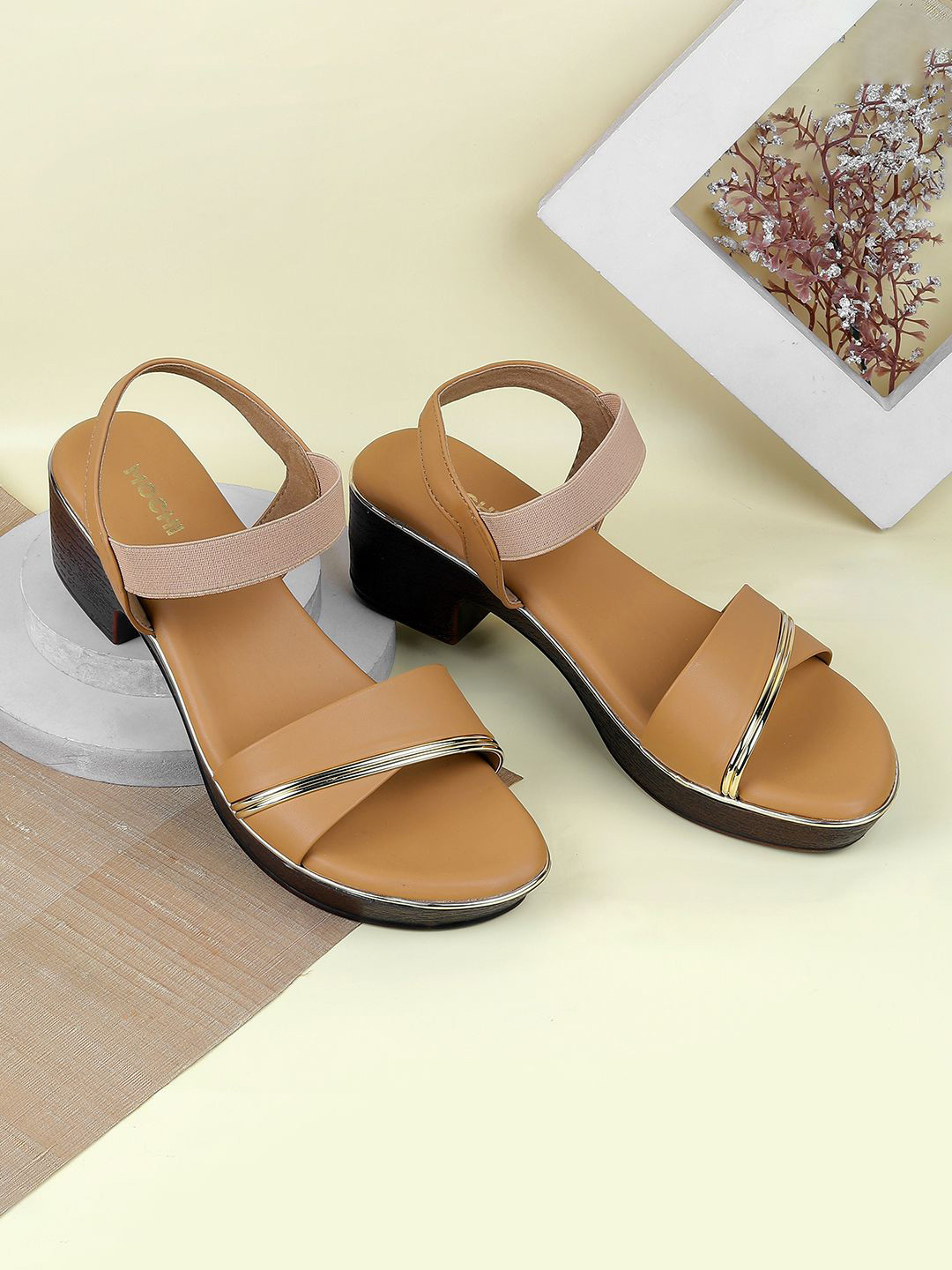 

Mochi Women Block Heels Sandals, Tan