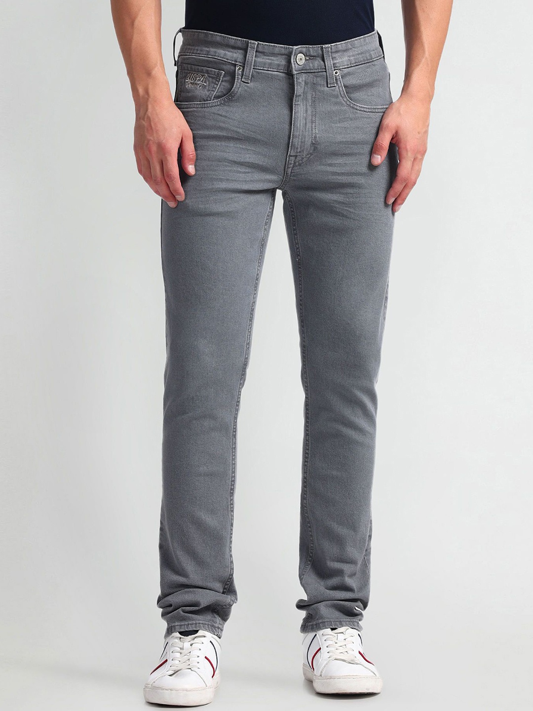 

U.S. Polo Assn. Denim Co. Men Narrow Skinny Fit Mid-Rise Cotton Stretchable Jeans, Grey