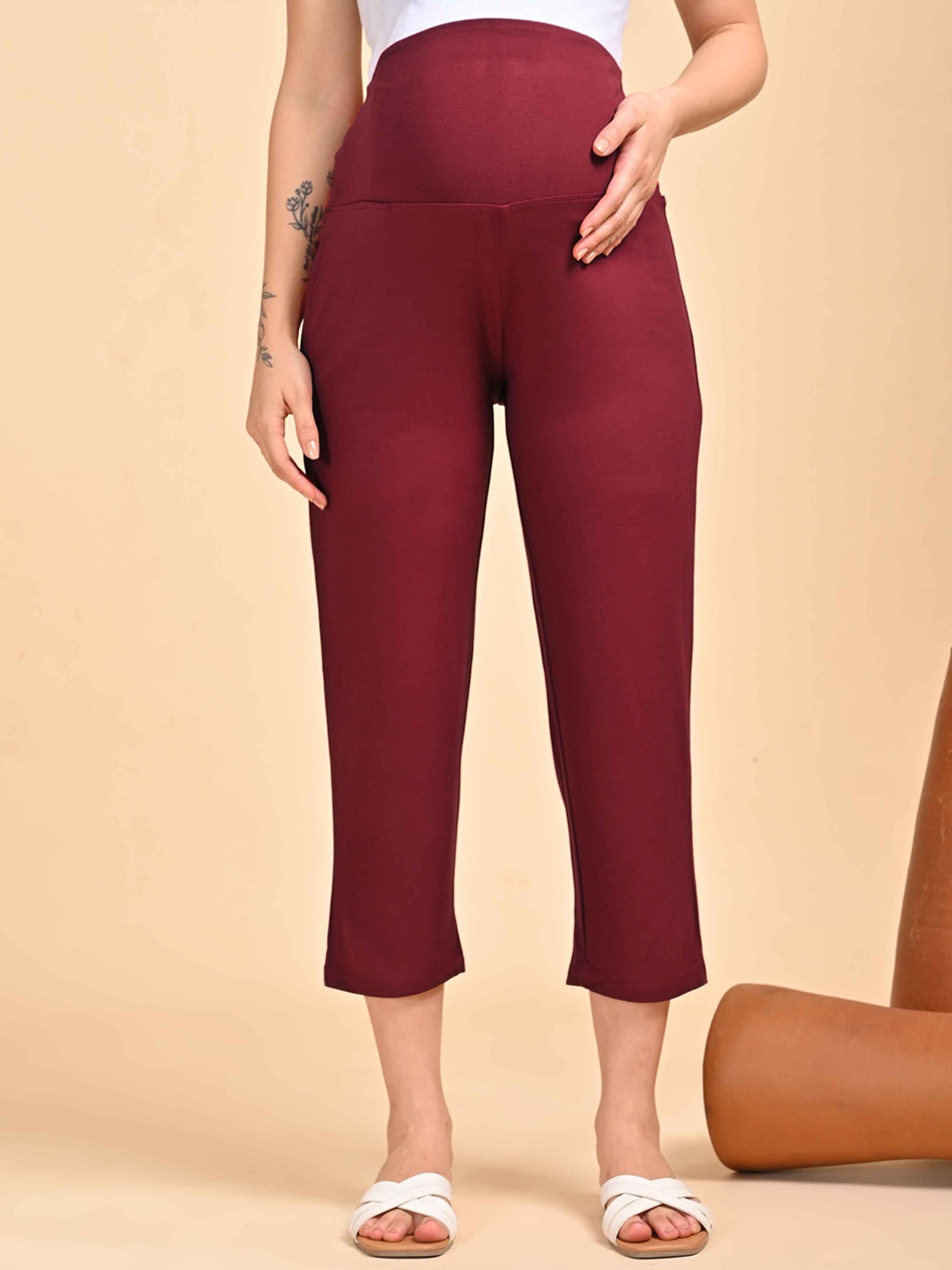 

GOLDSTROMS Women Straight Fit High-Rise Trousers, Maroon
