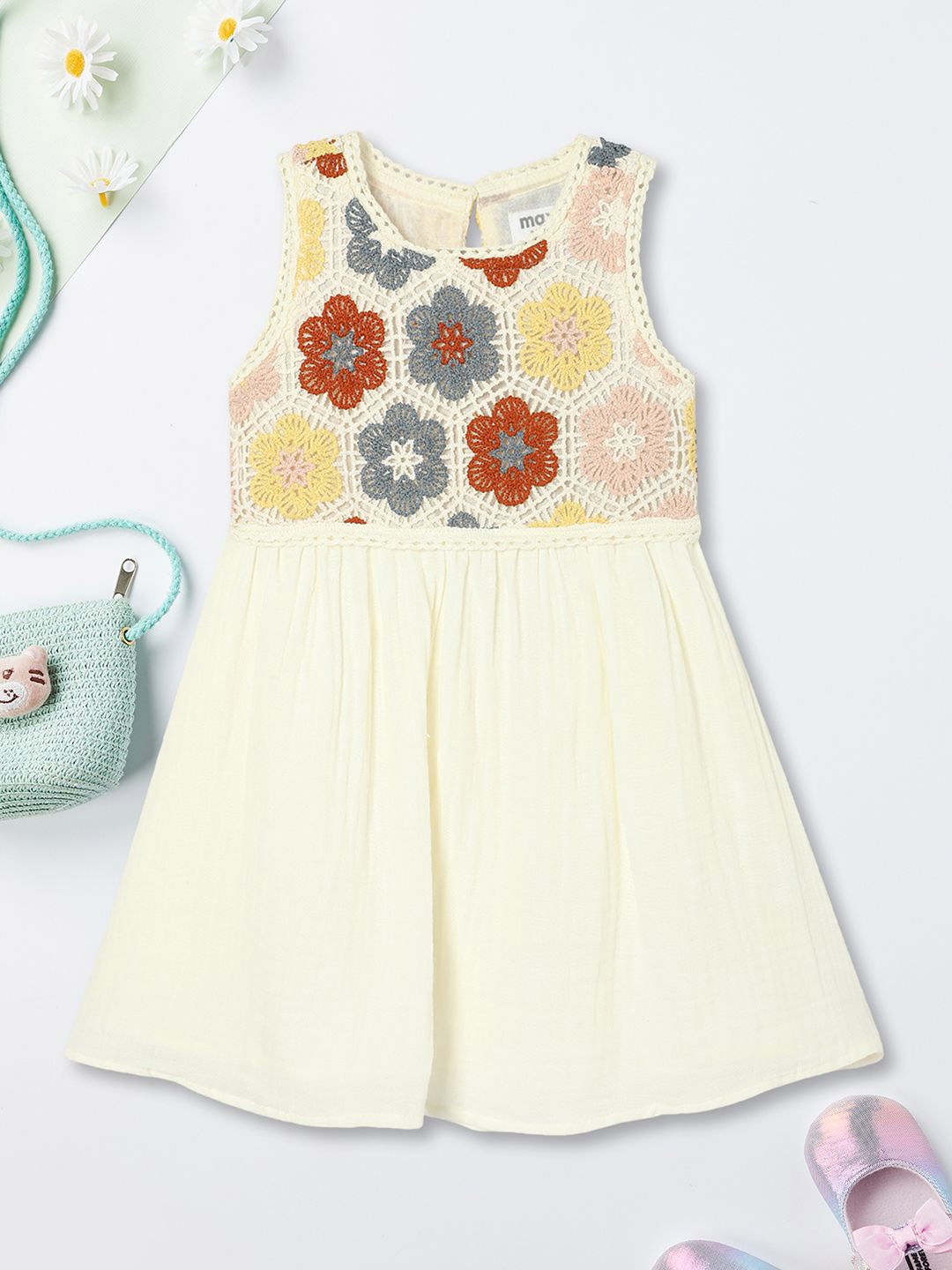 

max Floral Fit & Flare Dress, Beige