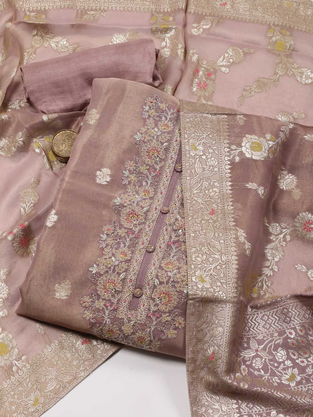 

Meena Bazaar Floral Unstitched Dress Material, Pink