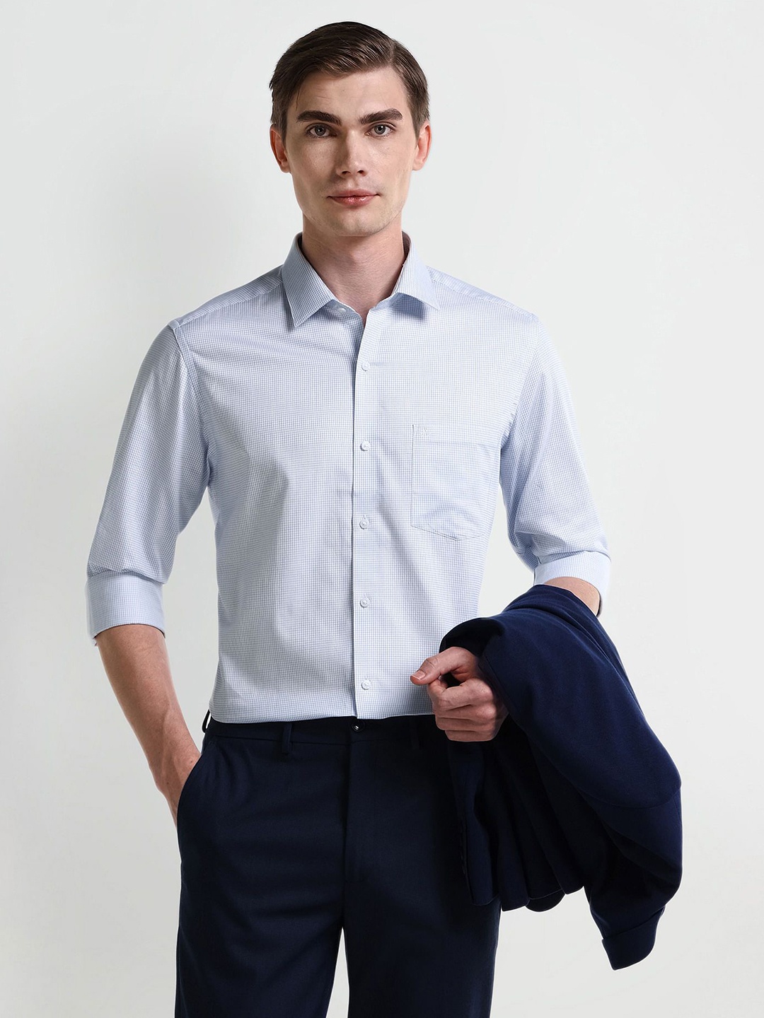 

Arrow Men Classic Spread Collar Tartan Checked Cotton Formal Shirt, Blue