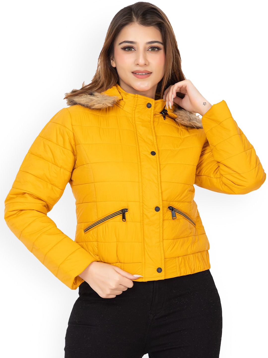 

TWENTY ME Women Solid Parka Jacket, Mustard