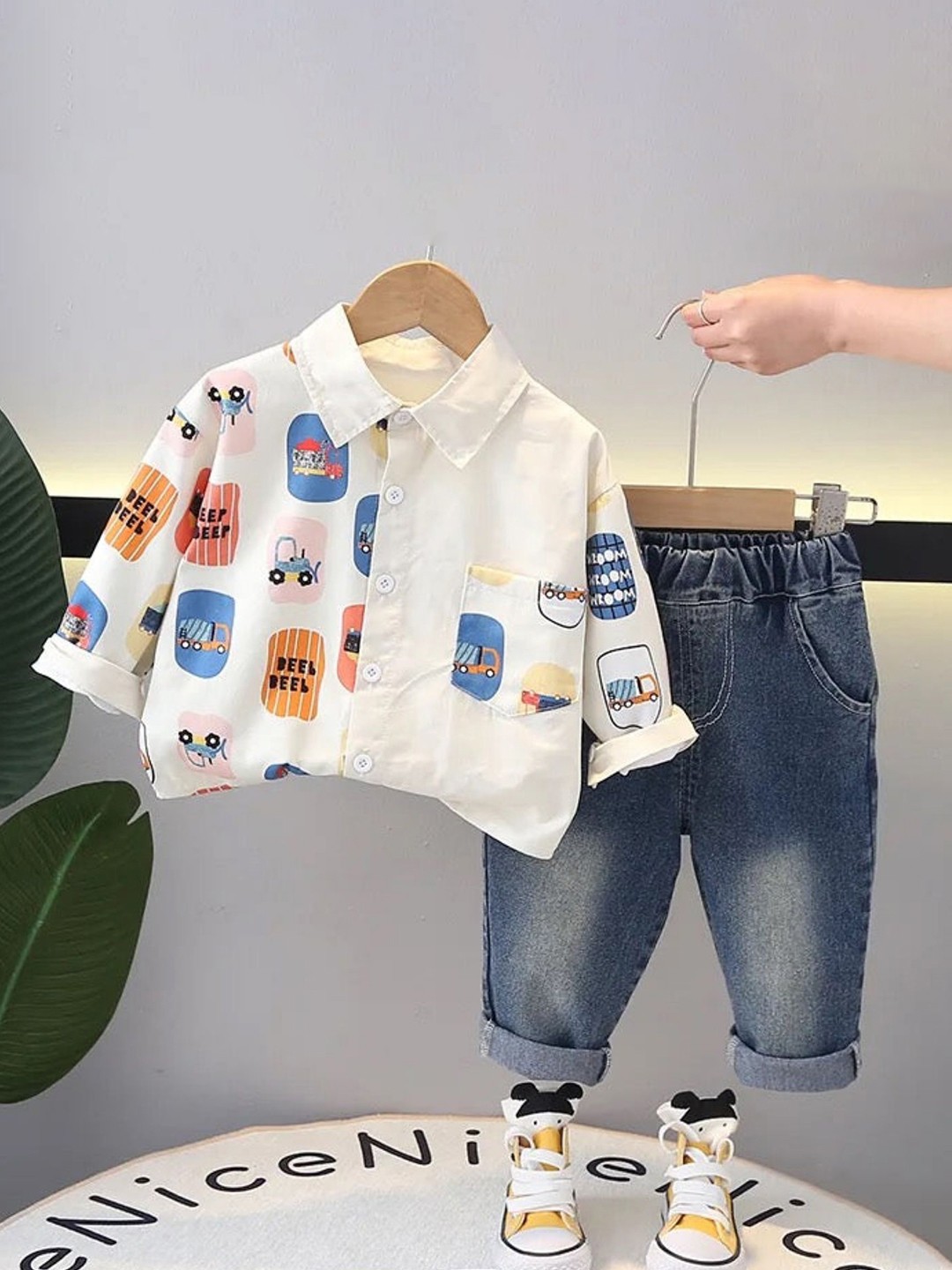 

TrendyKid Boys Printed Shirt With Trouser, Off white