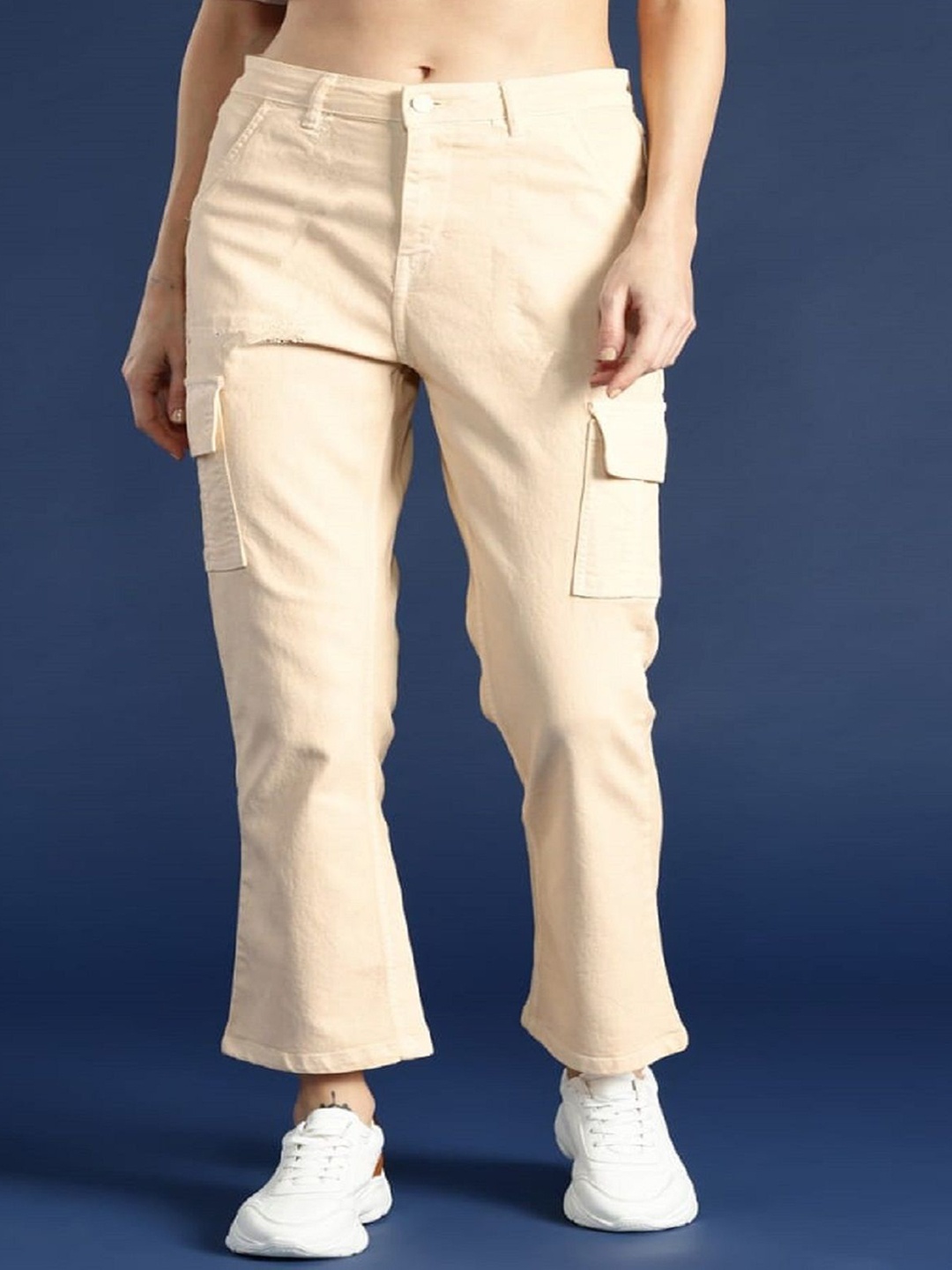 

Perfect Outlet Women Wide Leg High-Rise Cargo Jeans, Cream