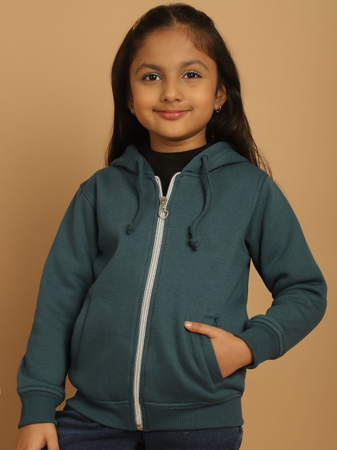 

MINI & MING Girls Solid Hooded Sweatshirt, Teal