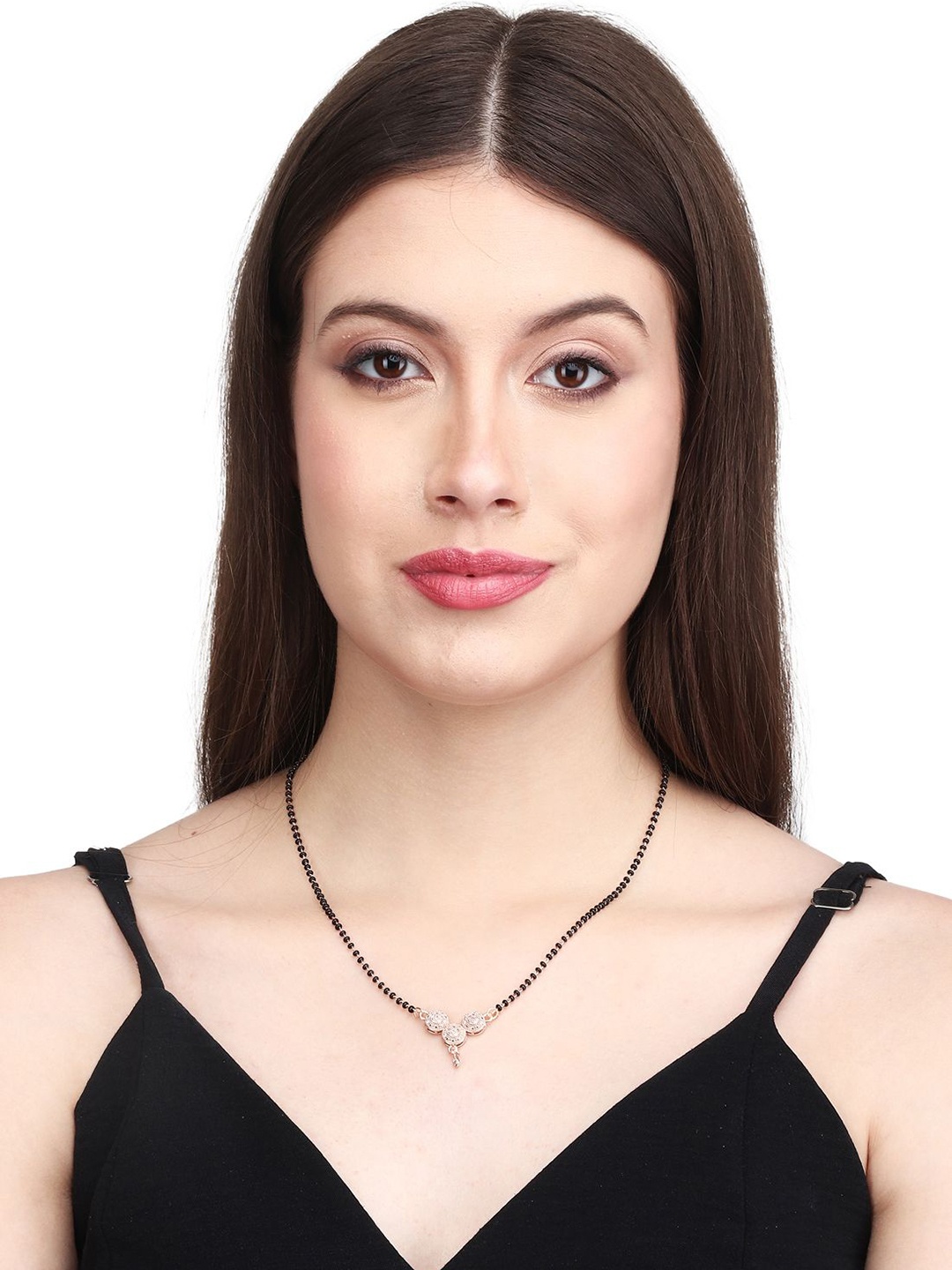 

AanyaCentric Rose Gold-Plated American Diamond Stone Studded & Beaded Mangalsutra