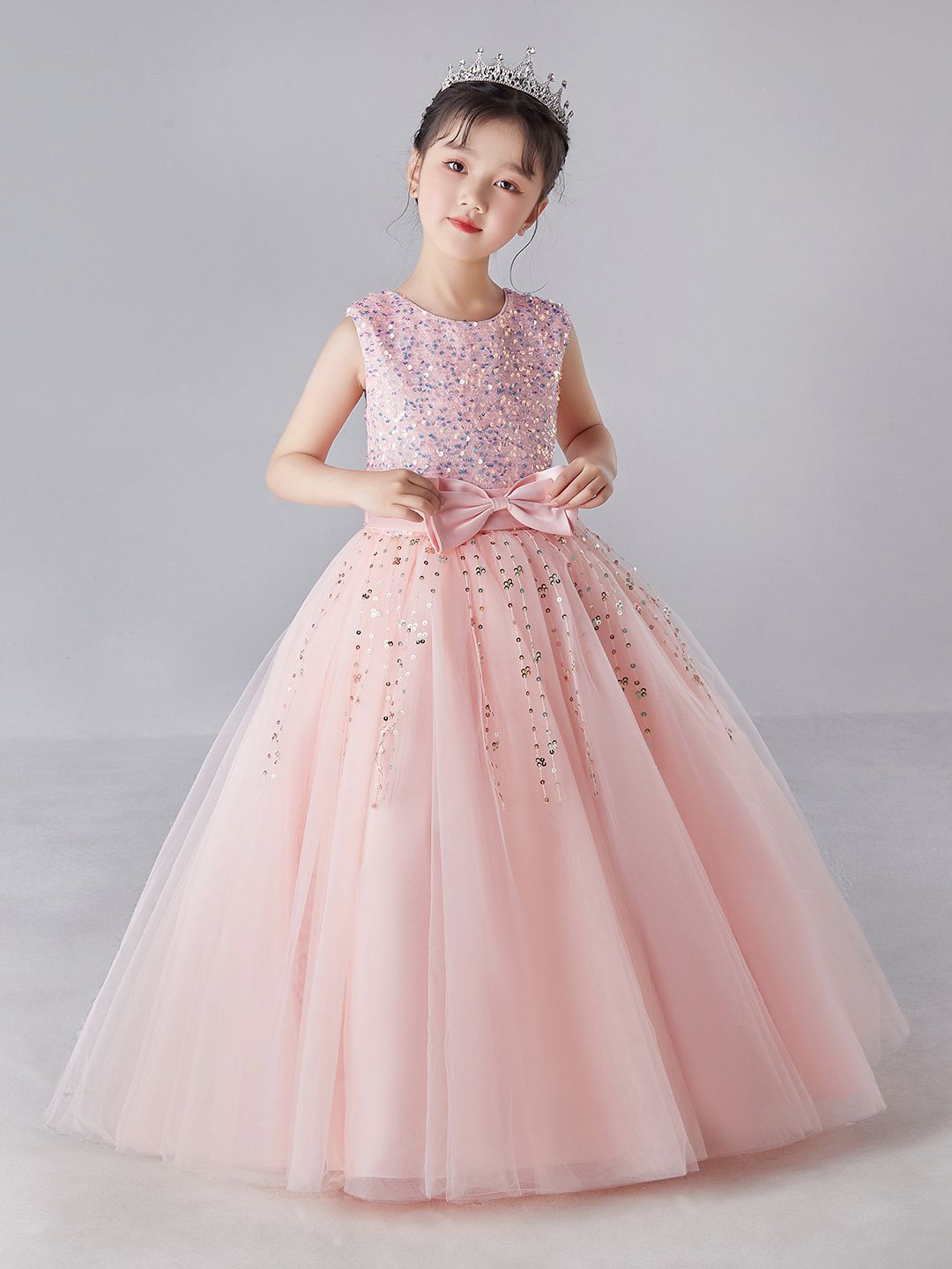 

JC SPARKLE Girls Embellished Sleeveless Bow Details Maxi Dress, Pink