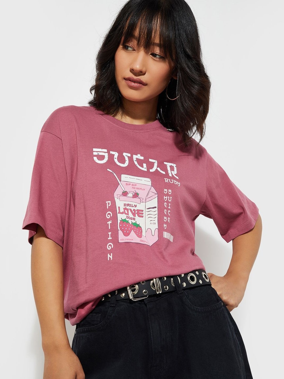 

max URB_N Women Relaxed Fit Graphic Printed T-shirt, Pink