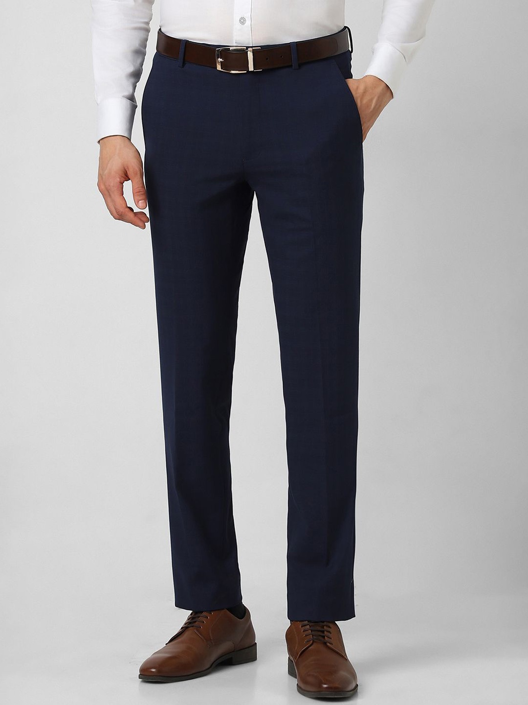 

Van Heusen Men Checked Slim Fit Trousers, Navy blue