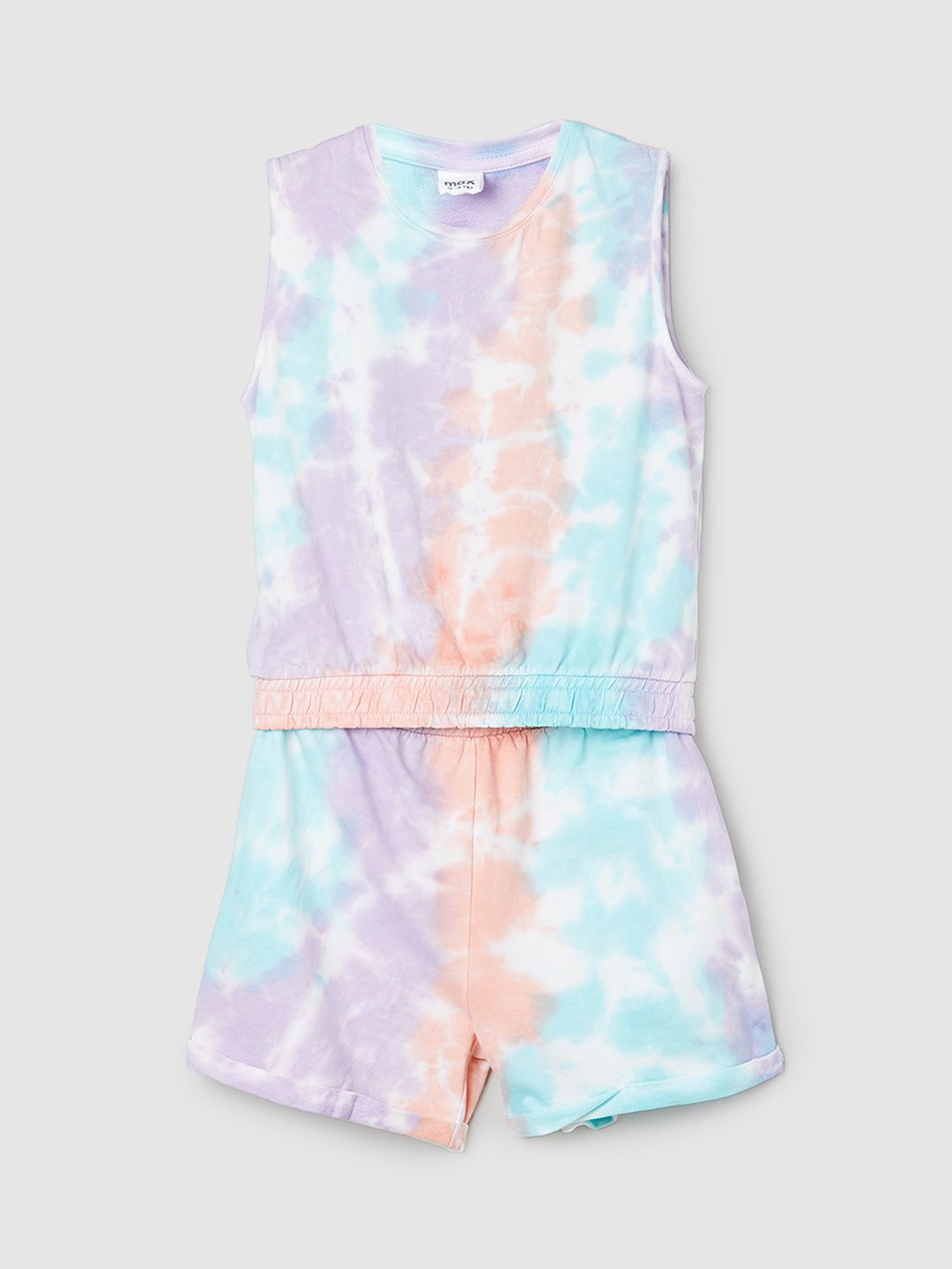 

max Girls Dyed Pure Cotton T-shirt With Shorts, Blue