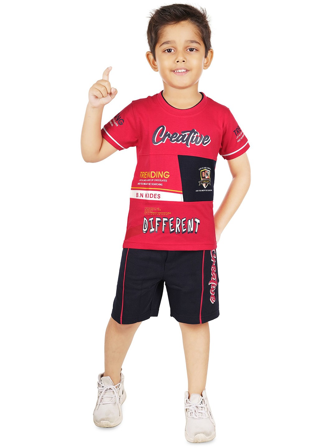 

BAESD Boys Printed Pure Cotton T-shirt With Shorts, Pink