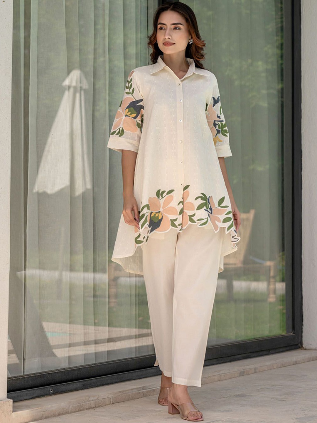 

FASHION DWAR Printed Pure Cotton Tunic With Trouser, Off white