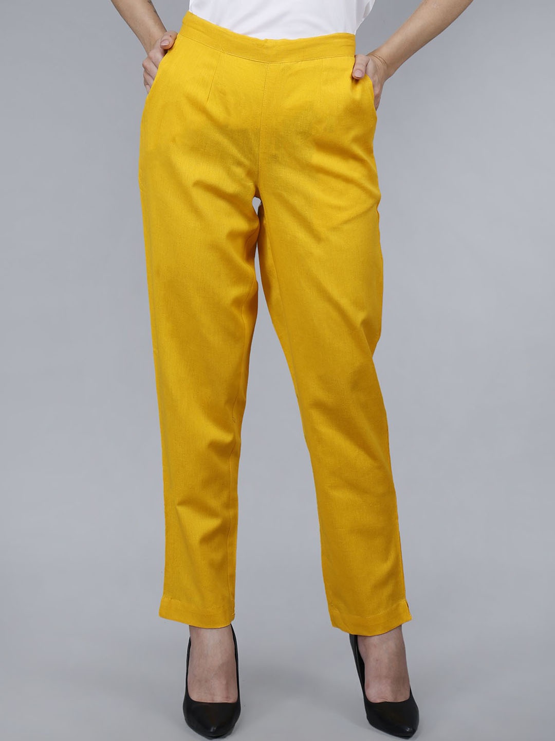 

JAIPUR ETHNIC Women Comfort Pleated Trousers, Yellow