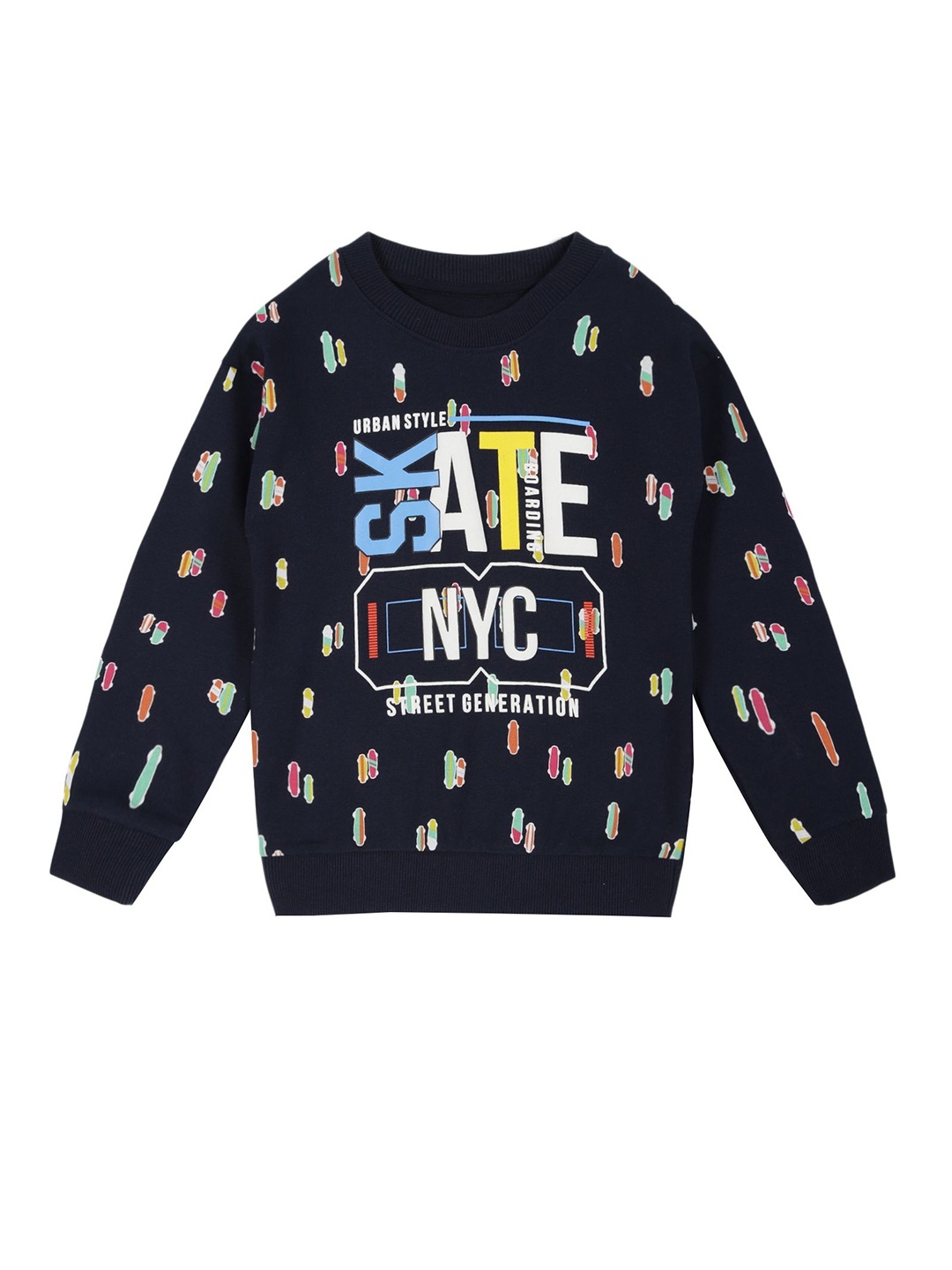 

PLUM TREE Boys Conversational Printed Pure Cotton Sweatshirt, Navy blue