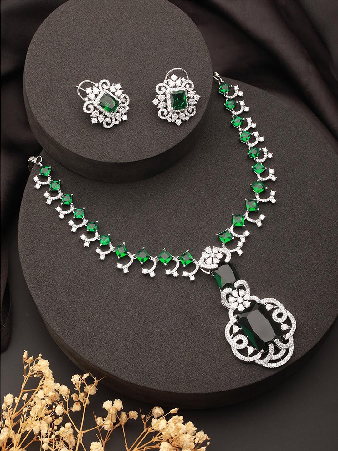 

Zoey Sliver-Plated AD-Studded Jewellery Set, Silver