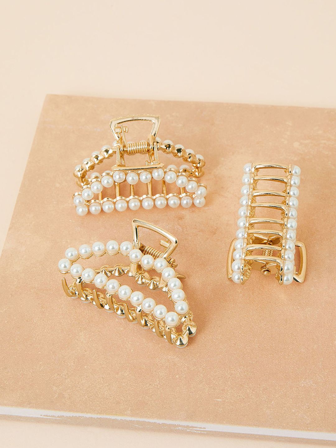 

Accessorize Set of 3 Women Embellished Claw Clip, Gold