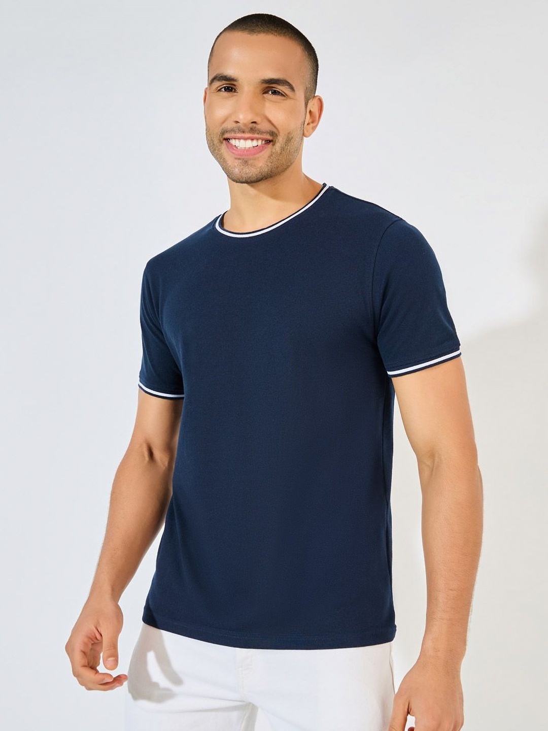 

Men Solid Basic Pique Crew Neck Ringer T-Shirt, Navy blue