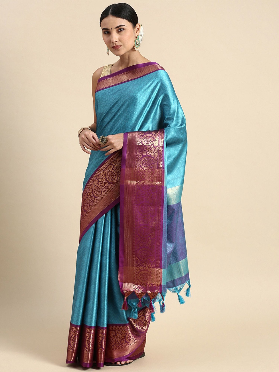 

Aika Woven Design Zari Saree, Turquoise blue