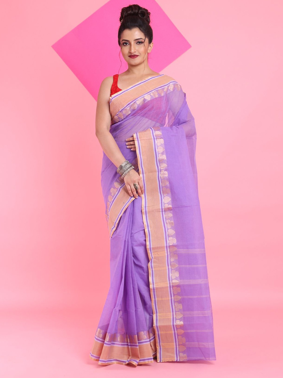 

Arhi Woven Design Zari Pure Cotton Taant Saree, Lavender