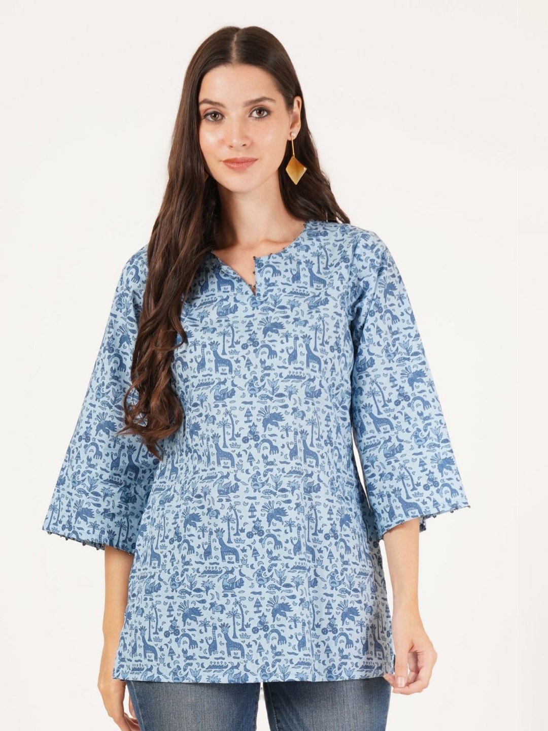 

KALINI Printed Pure Cotton Kurti, Blue