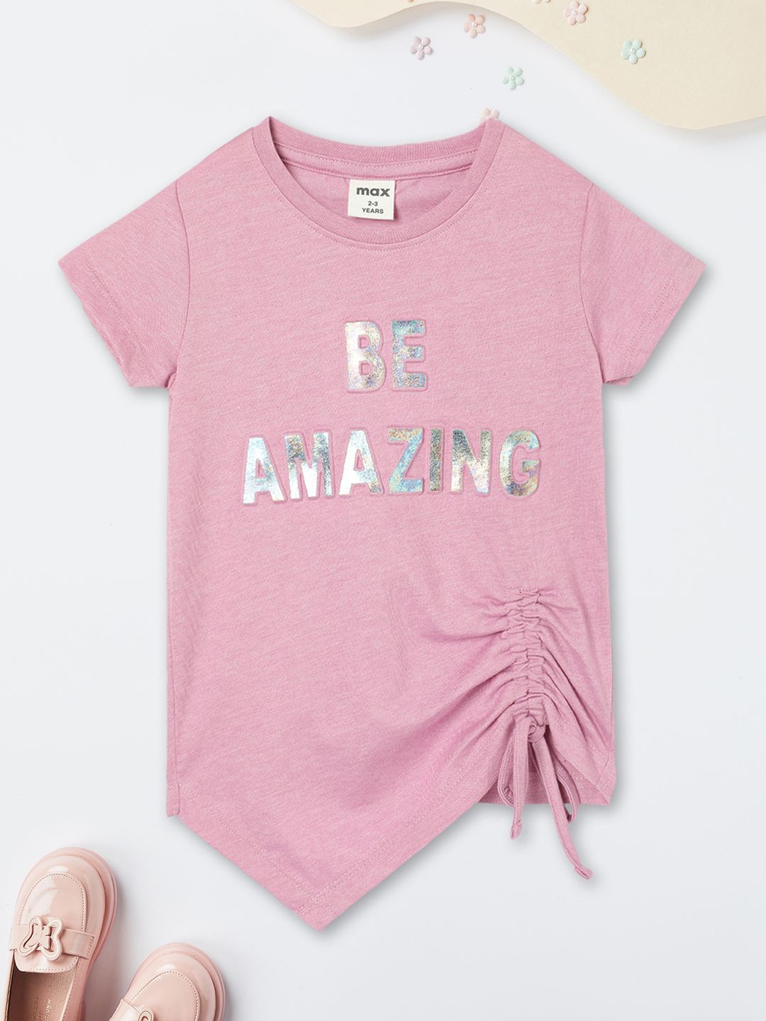 

max Girls Typography Printed Round Neck Cotton Top, Purple