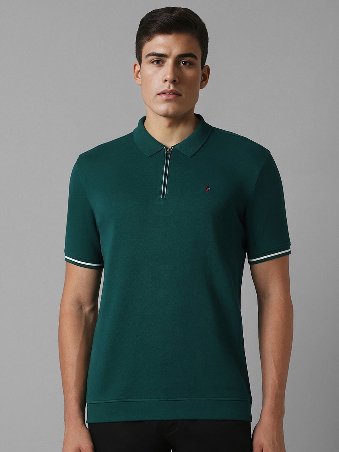 

Louis Philippe Sport Men Solid Polo Collar Cotton Slim Fit T-Shirt, Green