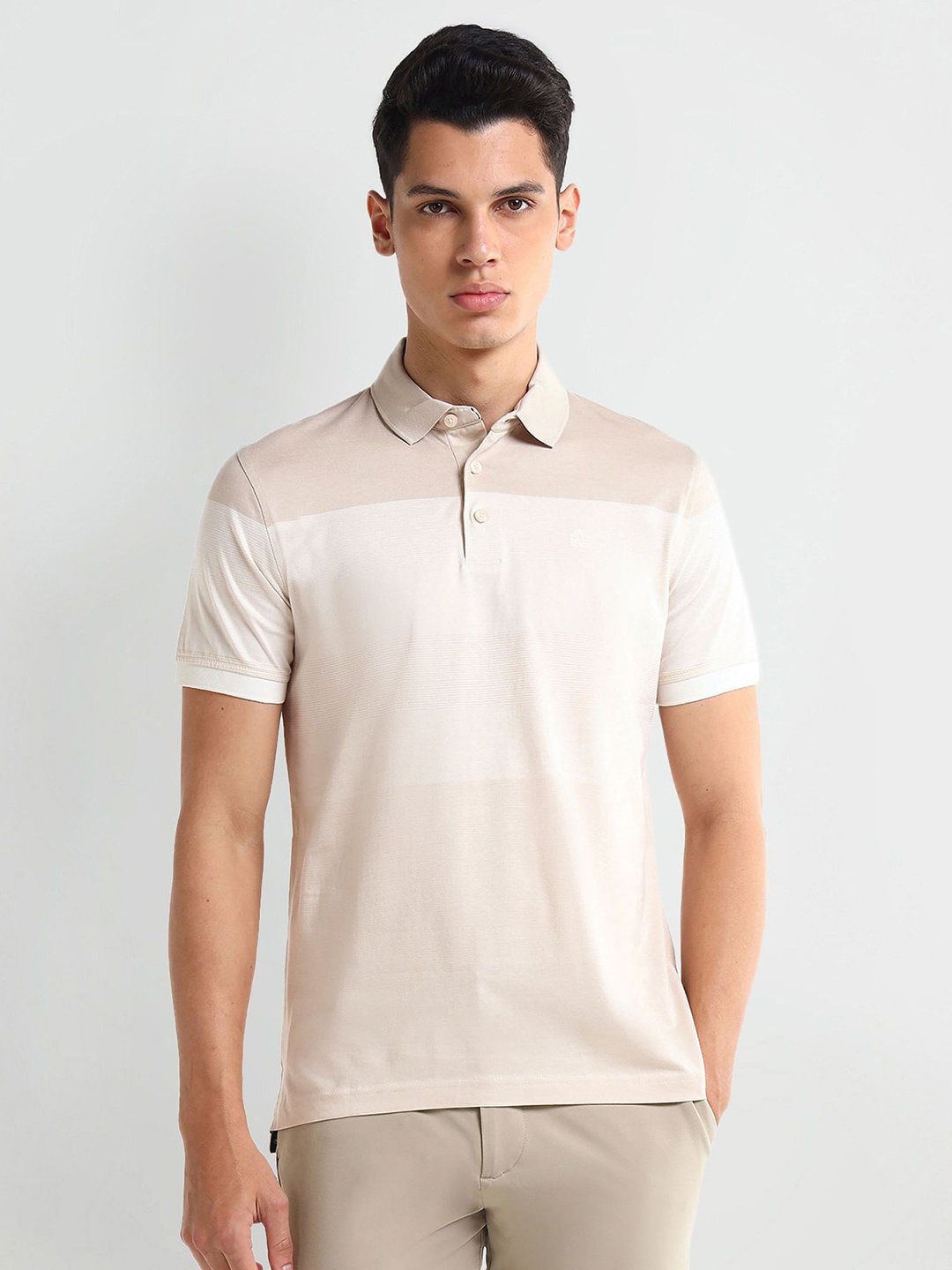 

Arrow Men Colourblocked Polo Collar Cotton T-shirt, Nude
