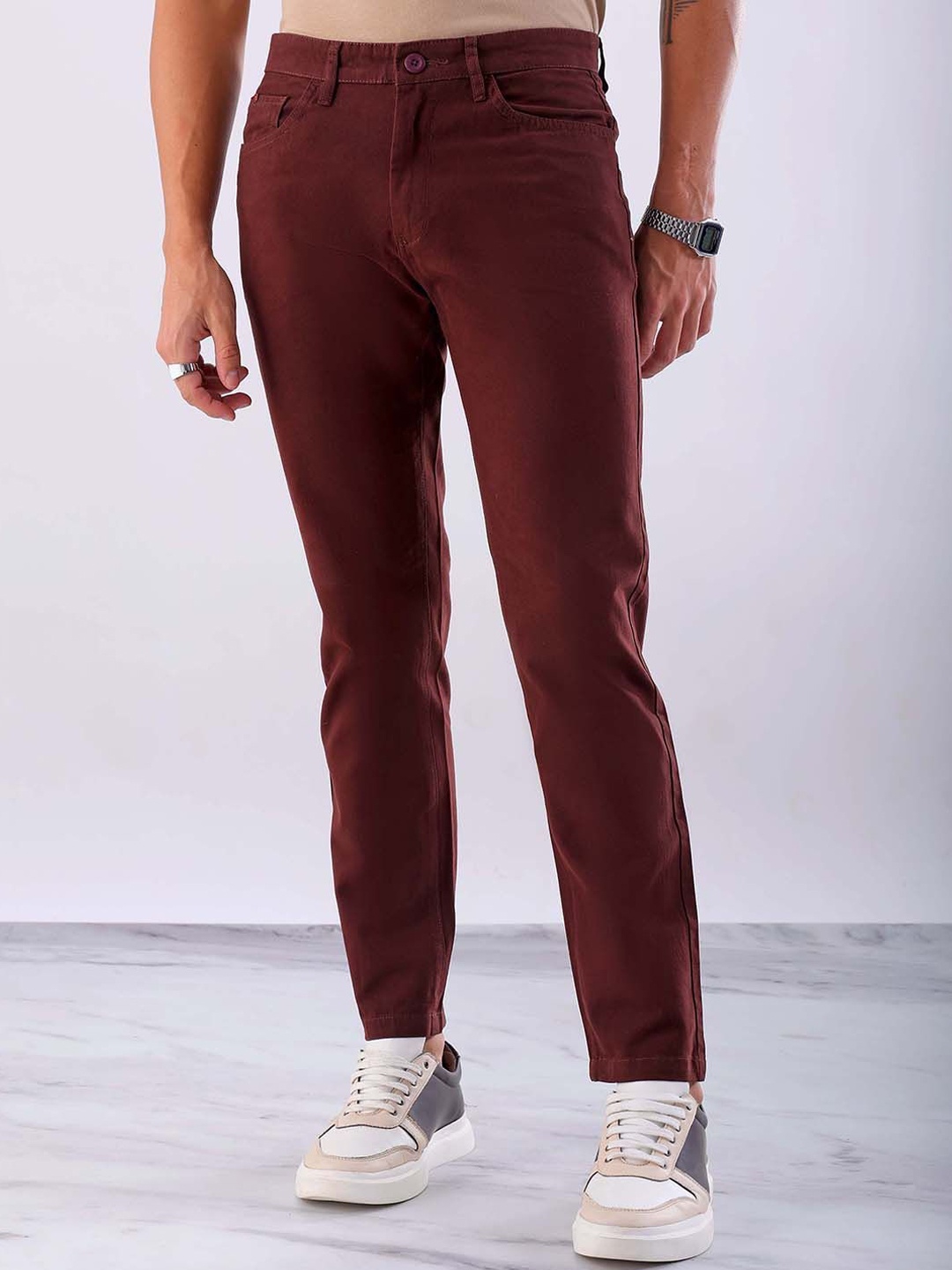

Hardsoda by The Indian Garage Co Men Slim Fit Chinos Trousers, Brown