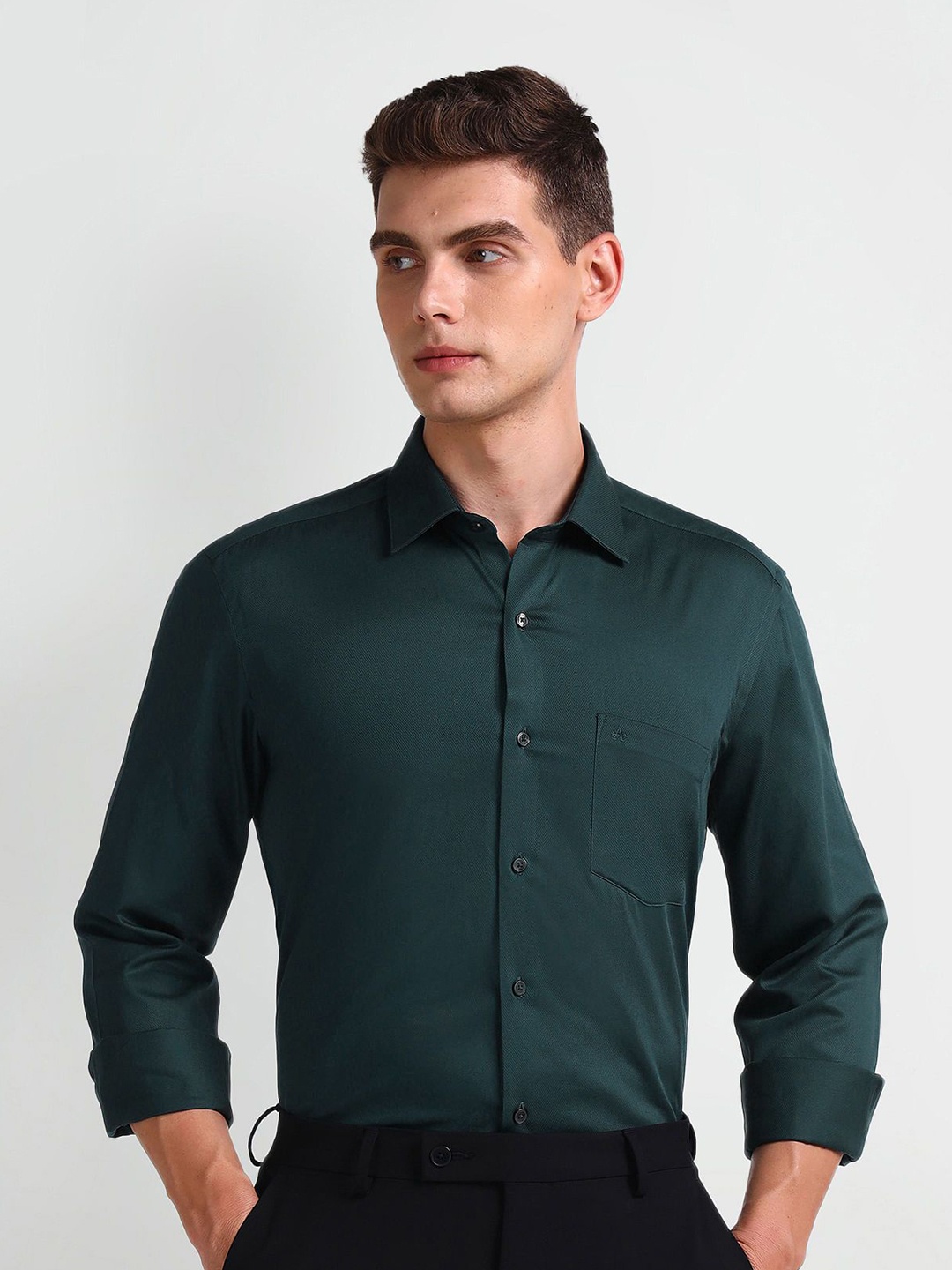 

Arrow Men Smart Spread Collar Solid Cotton Slim Fit Formal Shirt, Green